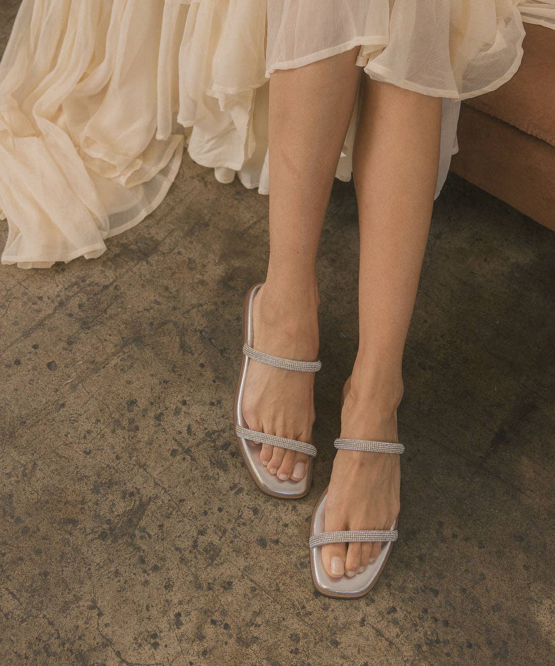 The Lucy Metallic Silver | Satin Lined Rhinestone Strappy