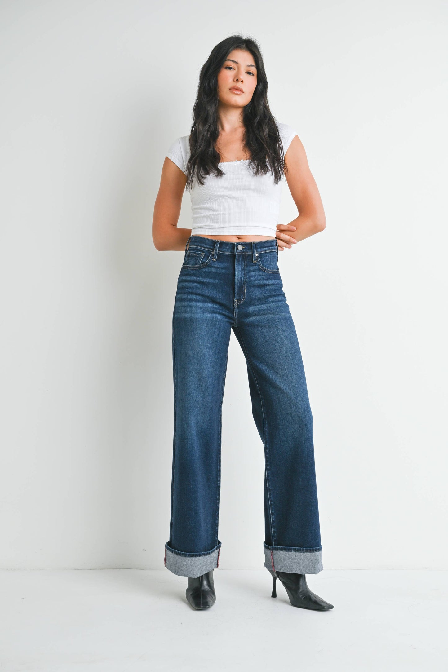 Cuffed Palazzo Denim - Dark