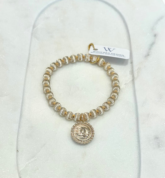 Golden Chanel Grooved Stretch Bracelet