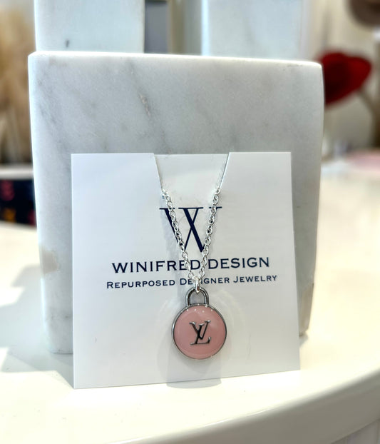 Silver LV Dainty Necklace - Pink