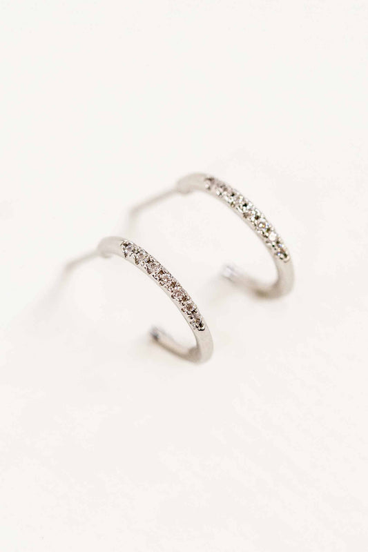 Thin Stone Hoop Earrings | Silver