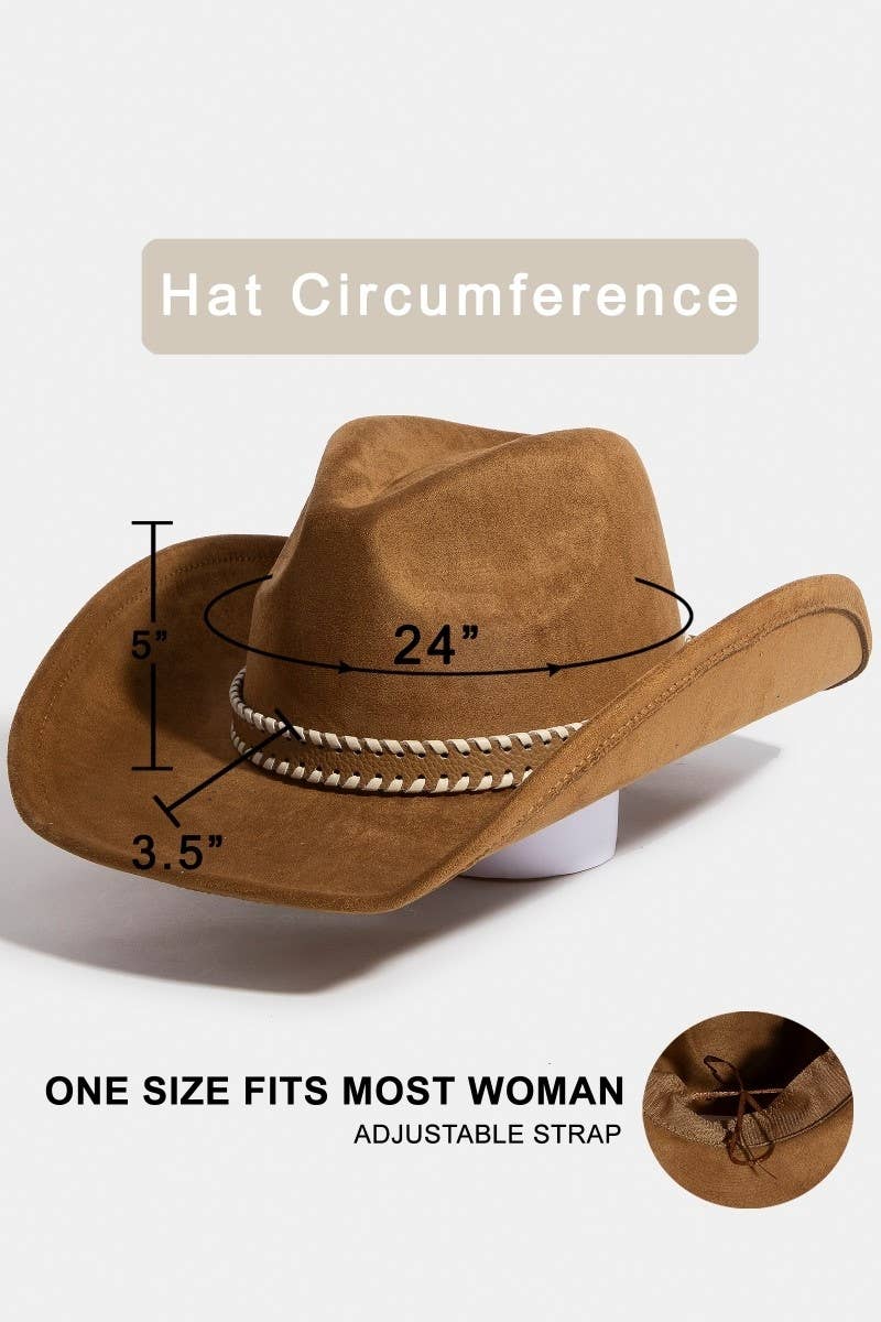 Braided Strap Suede Cowboy Hat