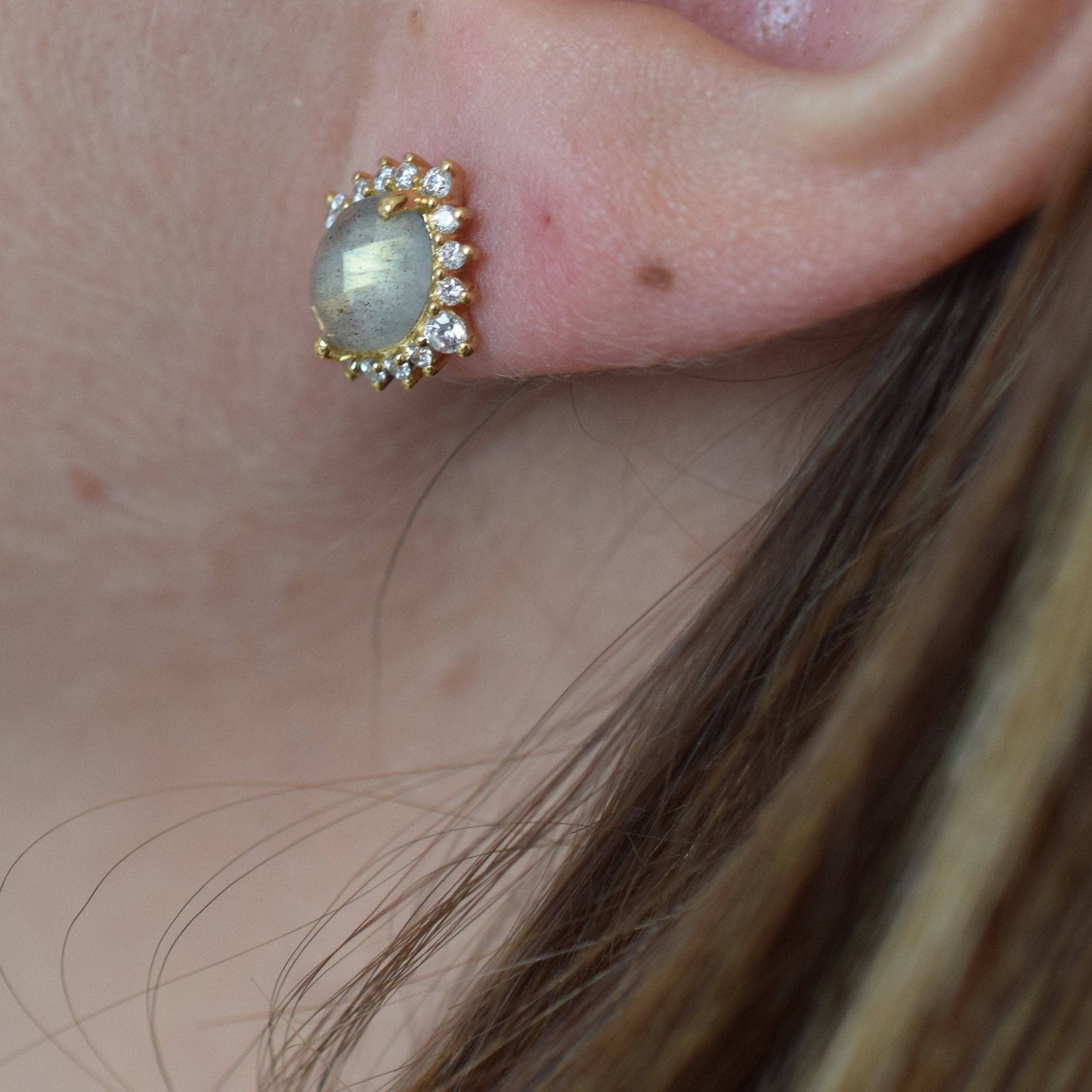 Labradorite and Diamond Flowerburst Studs