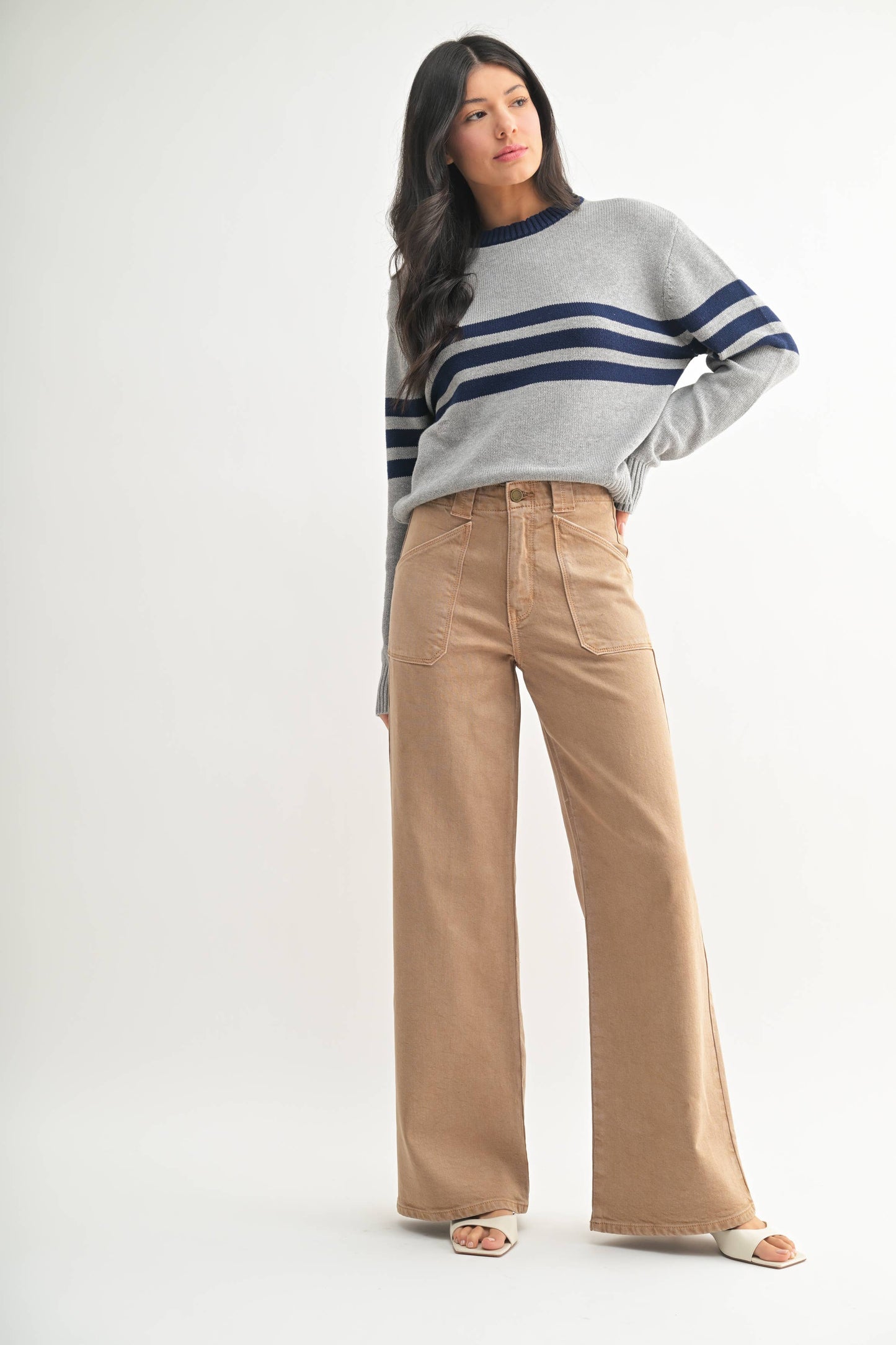 Patch Pocket Wide Leg Khaki Pants