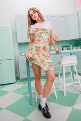 Floral Cowl Neck Flirty Satin Mini Dress