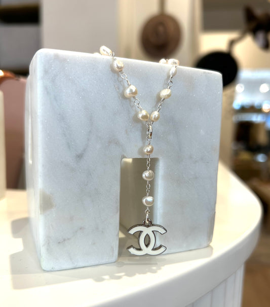 Silver Chanel - Freshwater Pearls - White Drop Necklace