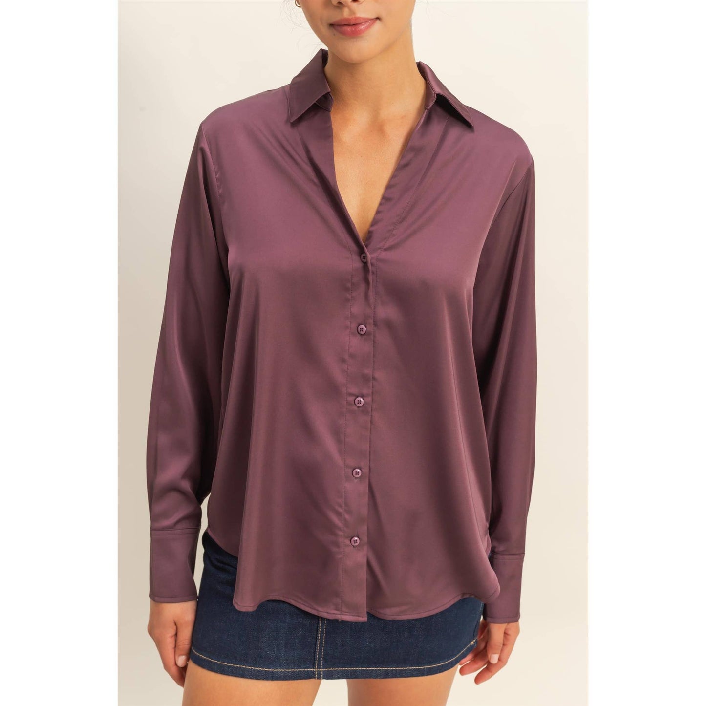 Ivy Button-Up Satin Shirt