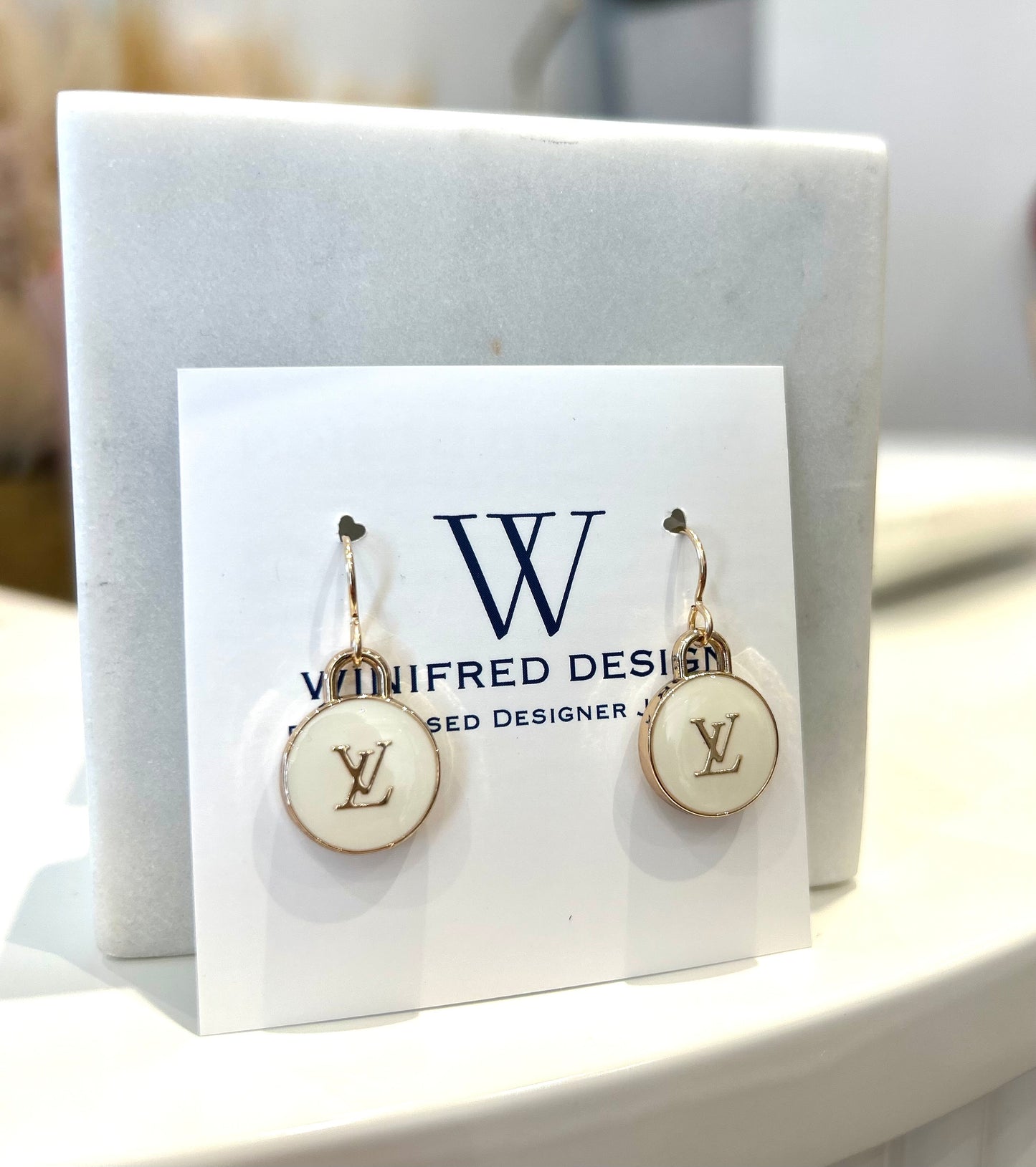 Cream LV Gold Drop Earrings