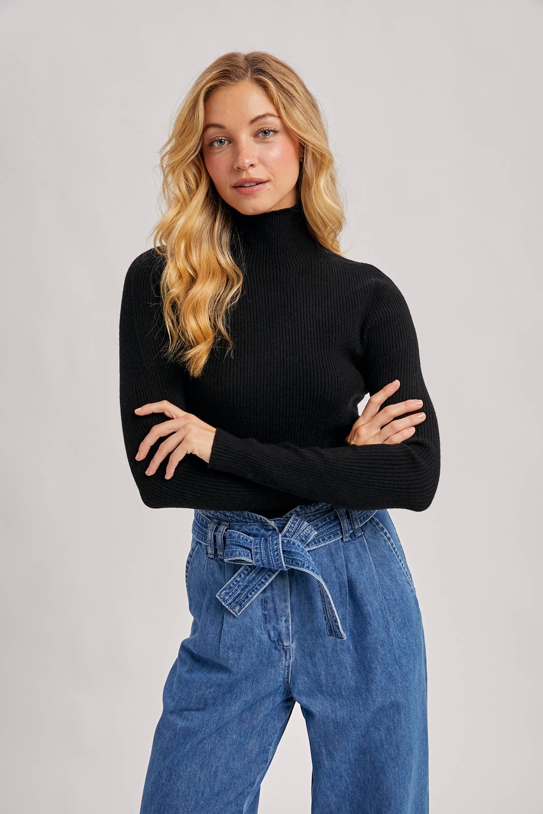 Kara Mock Neck Ribbed Top