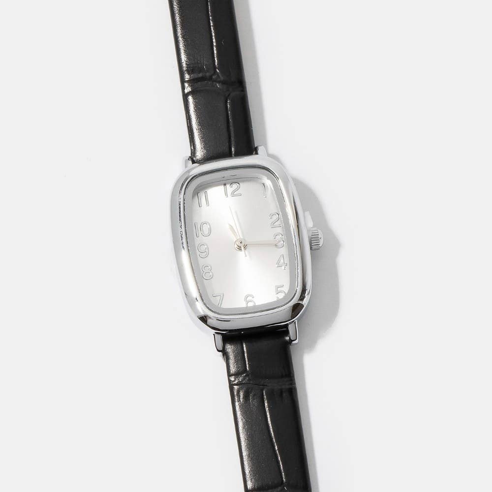 Vintage Cushion Croc Leather Embossed Square Watch