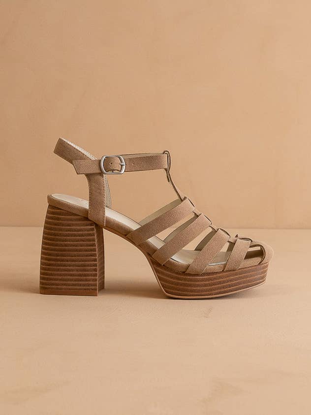 The Hailee Khaki | Gladiator Cage Platform Heels