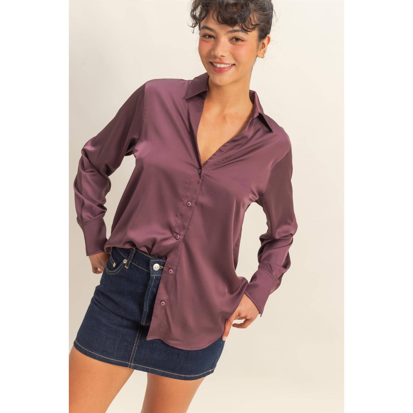 Ivy Button-Up Satin Shirt