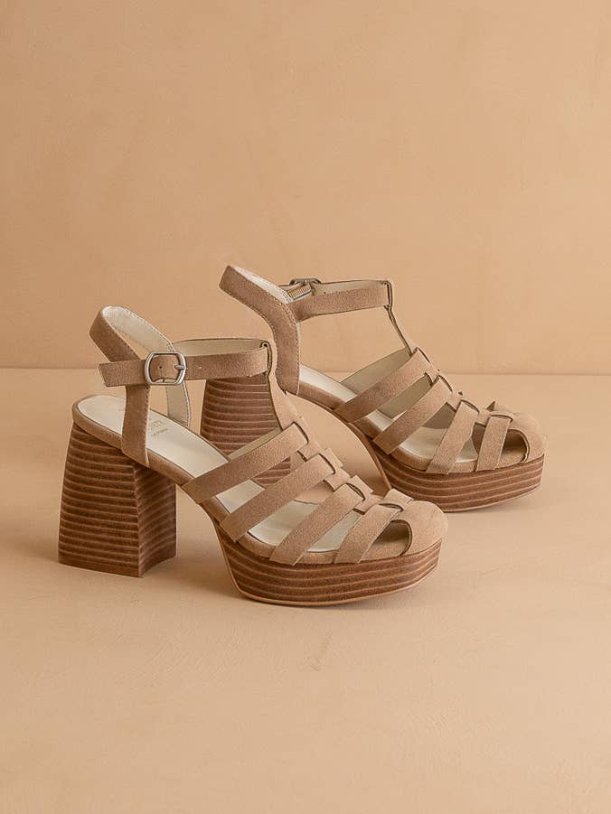 The Hailee Khaki | Gladiator Cage Platform Heels