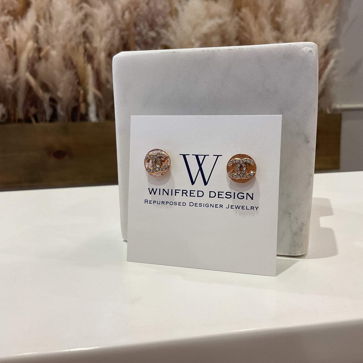 Rose Gold CC Rhinestone Stud Earrings