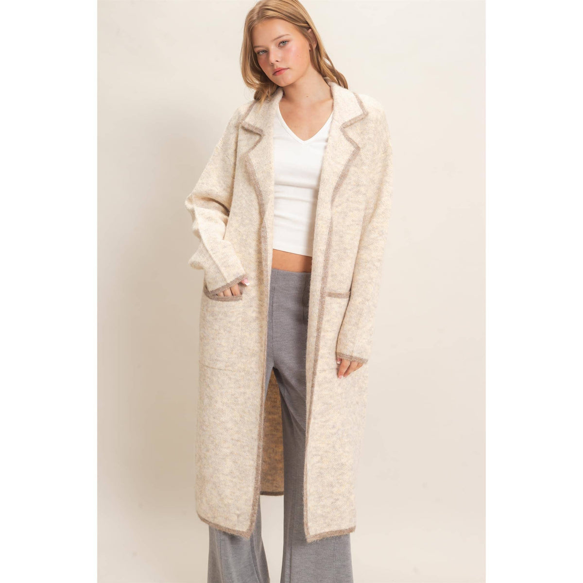 Notched Collar Coatigan Sweater
