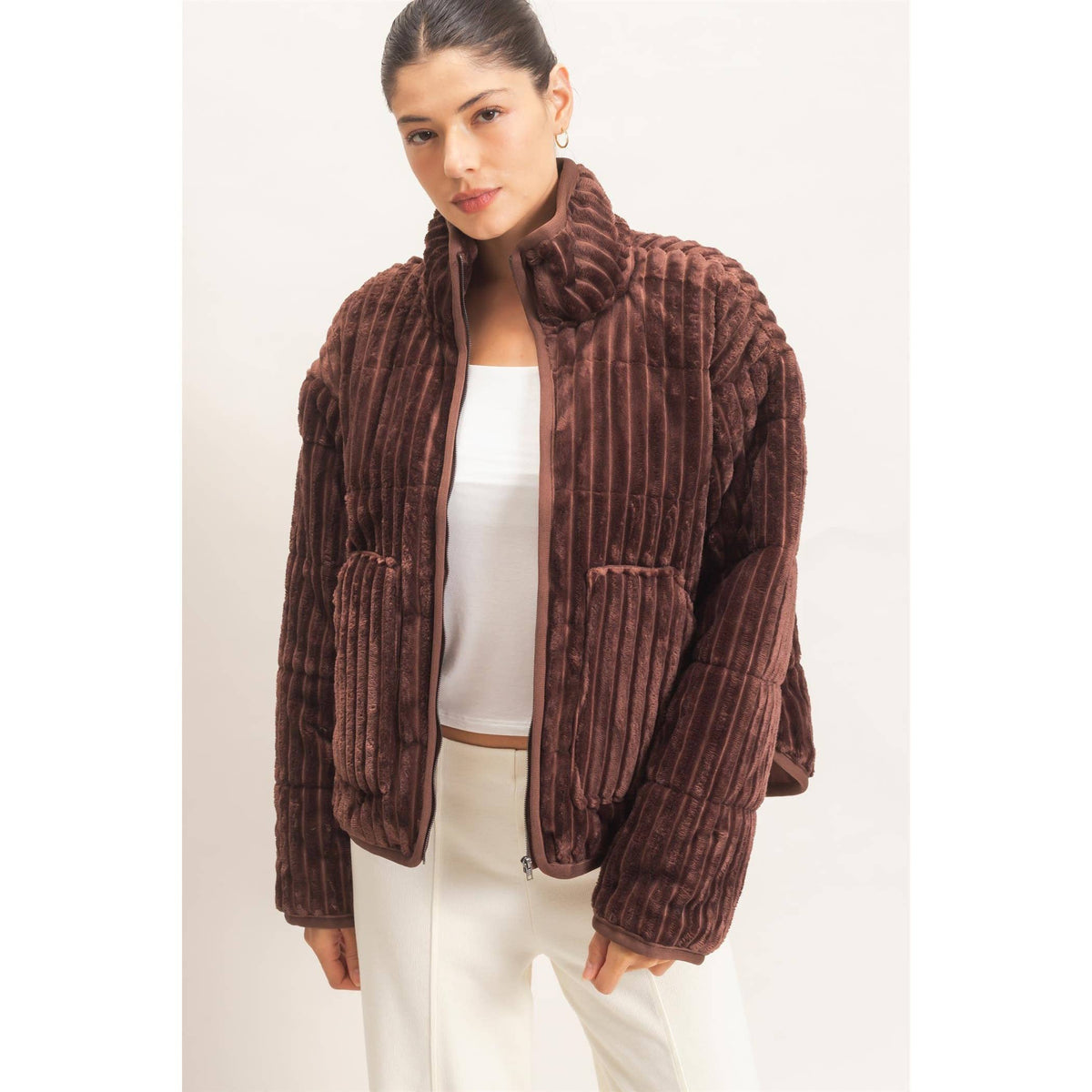 Quilted Corduroy Zip-Up Jacket