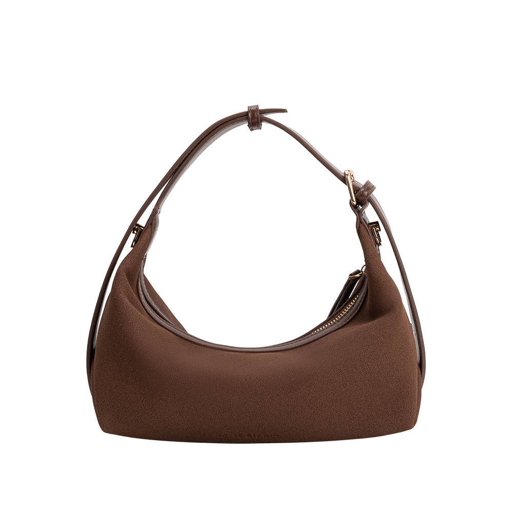 Lilith Brown Vegan Suede Top Handle Bag