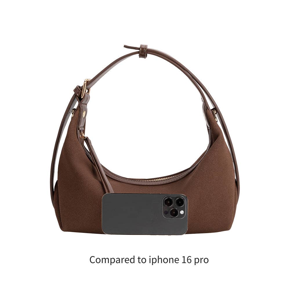 Lilith Brown Vegan Suede Top Handle Bag