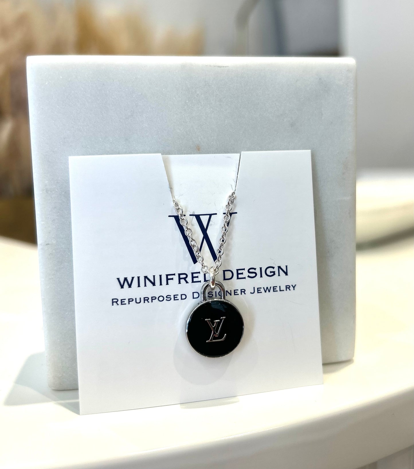 Black LV Silver Dainty Necklace