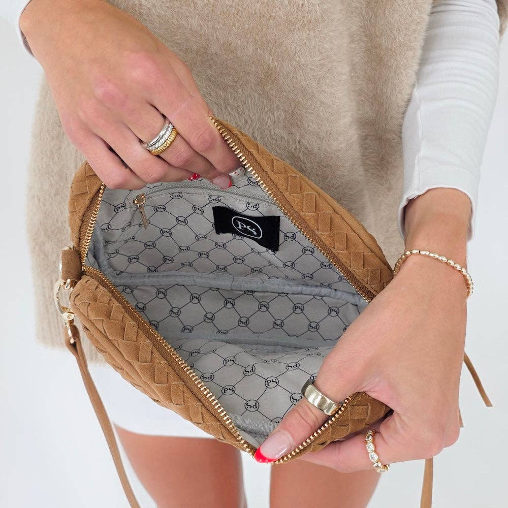 Suede Woven Willow Camera Crossbody Bag