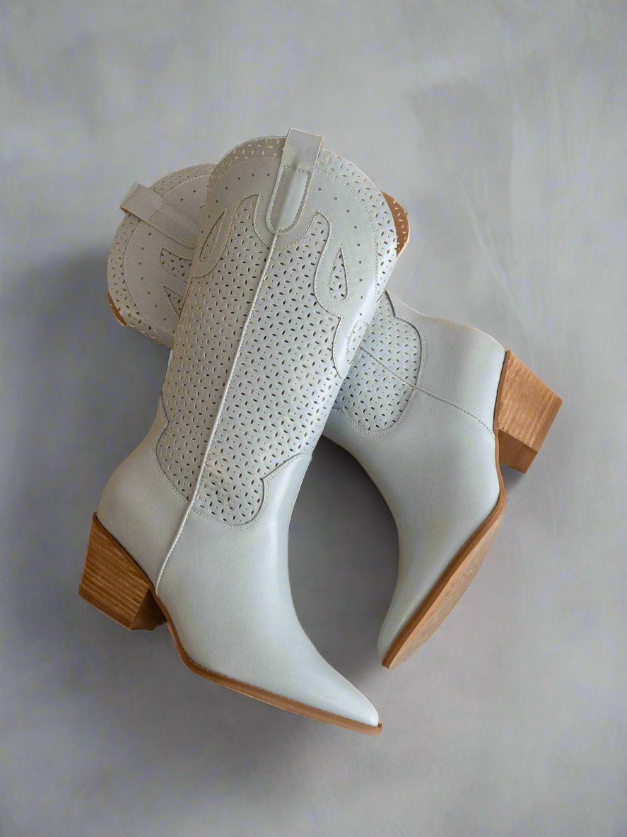The Gabby | Blue Perforated Western Boot