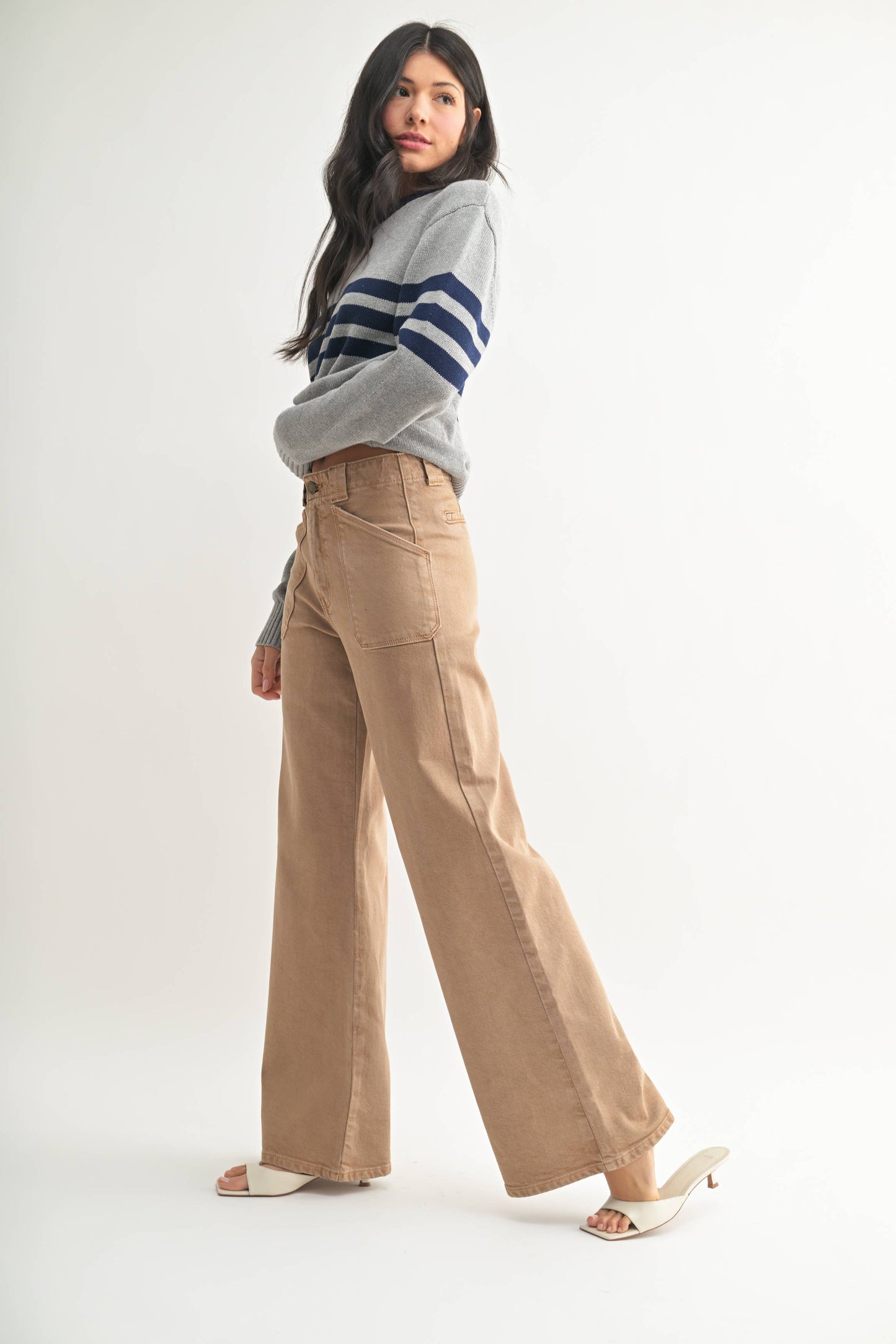 Patch Pocket Wide Leg Khaki Pants