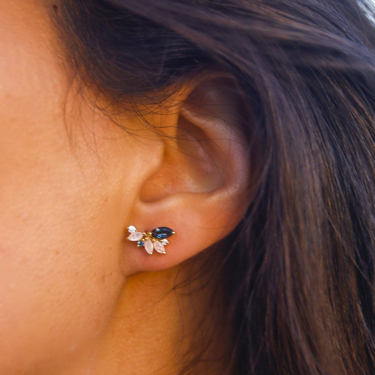 Rainbow Moonstone & London Blue Topaz Butterfly Studs