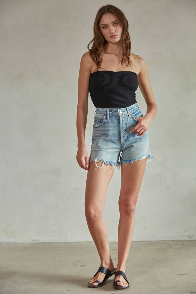 Sweetheart Neckline Ribbed Tube Top