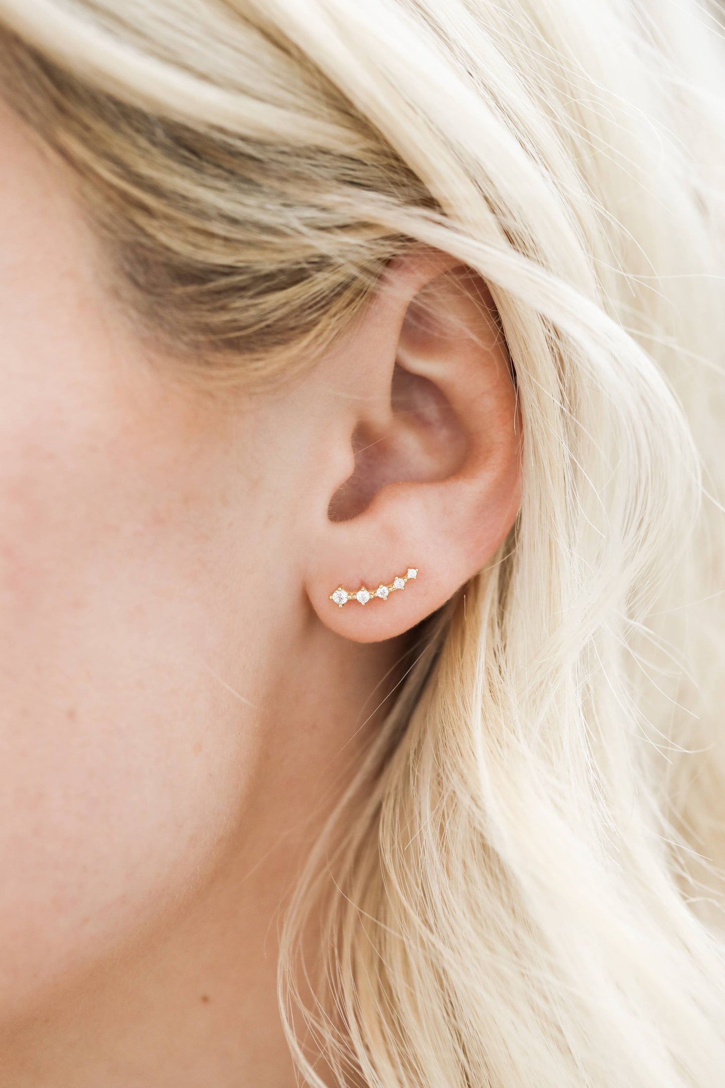 Crawler - Gold Earrings - White CZ