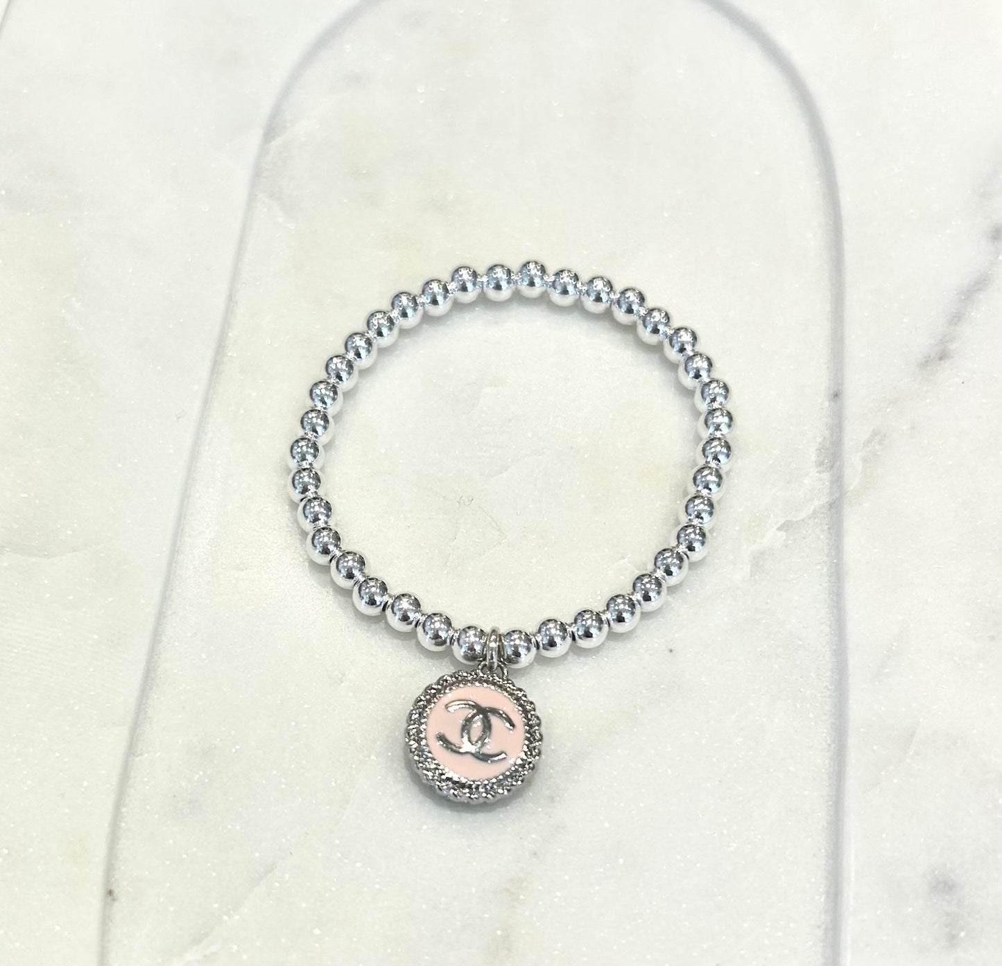 Pink Chanel Stretch Bracelet - Silver