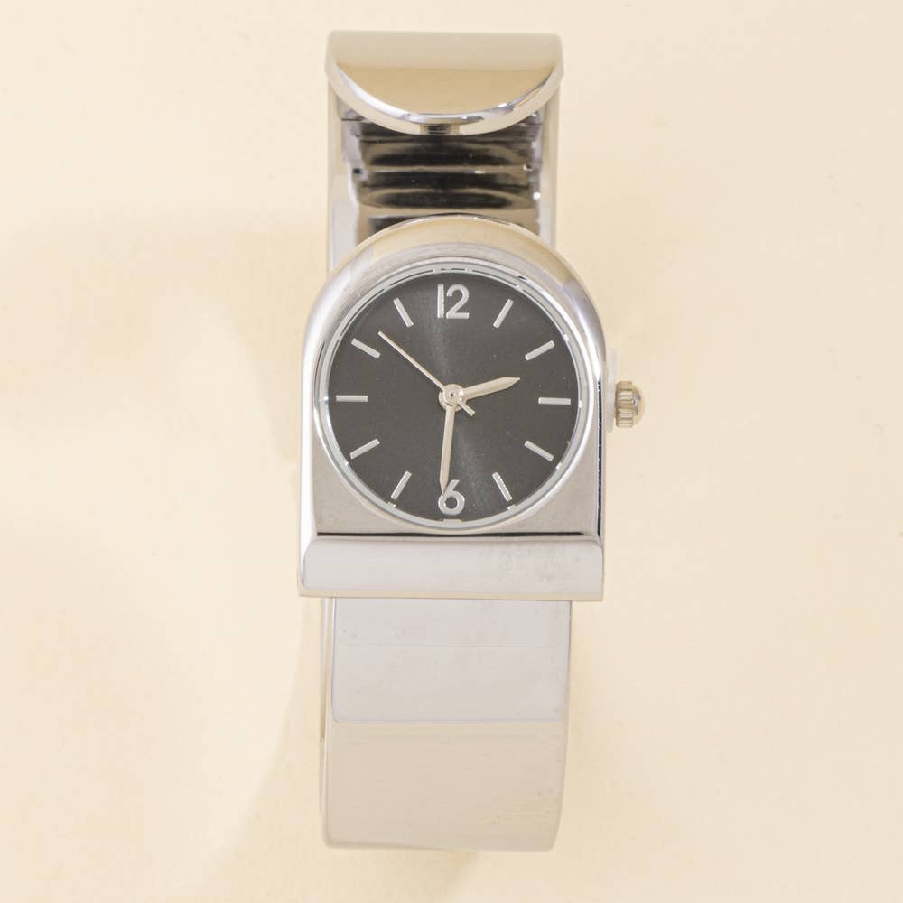 Polished Wide Cuff Clamp Bangle Watch