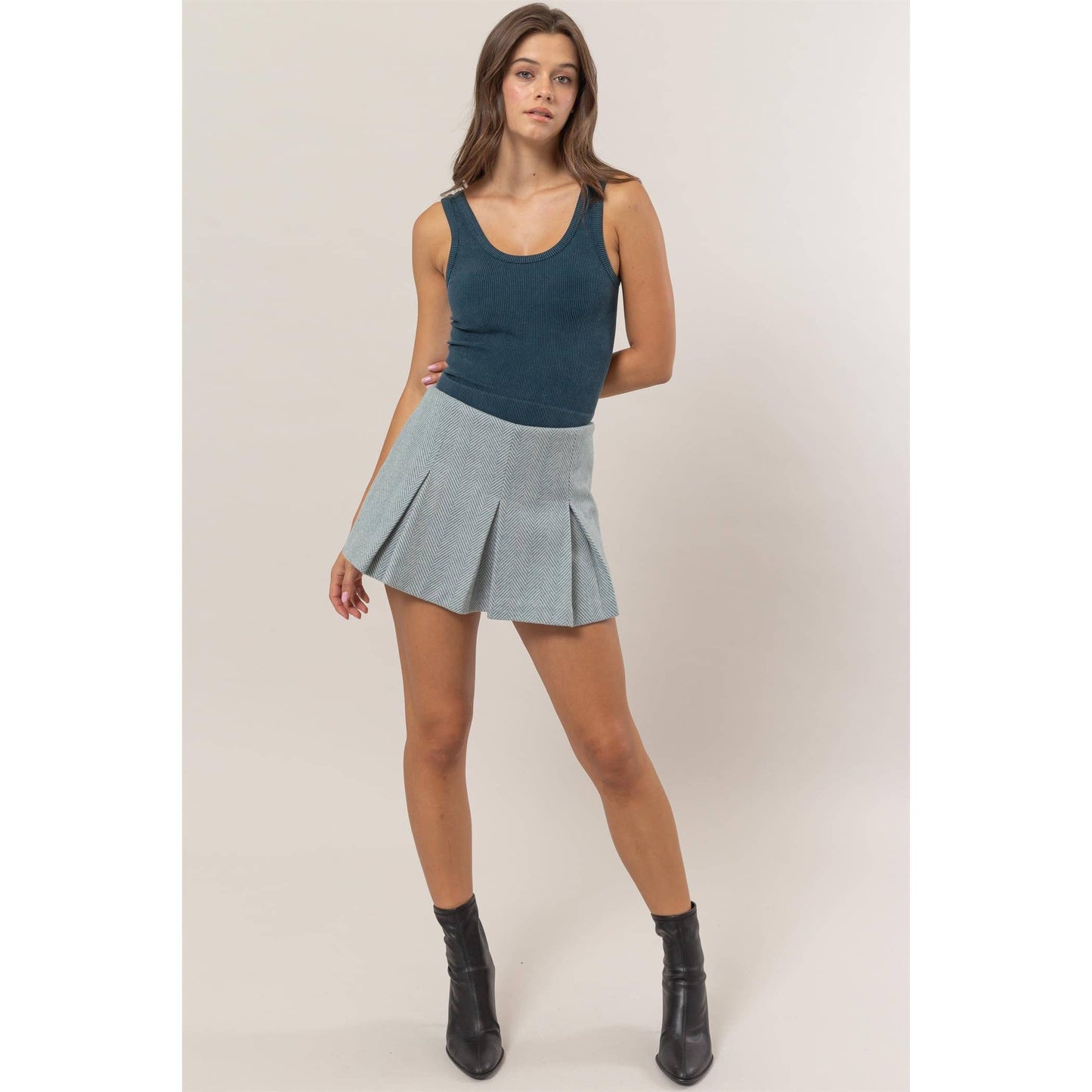 Amiri Herringbone Pleated Skort