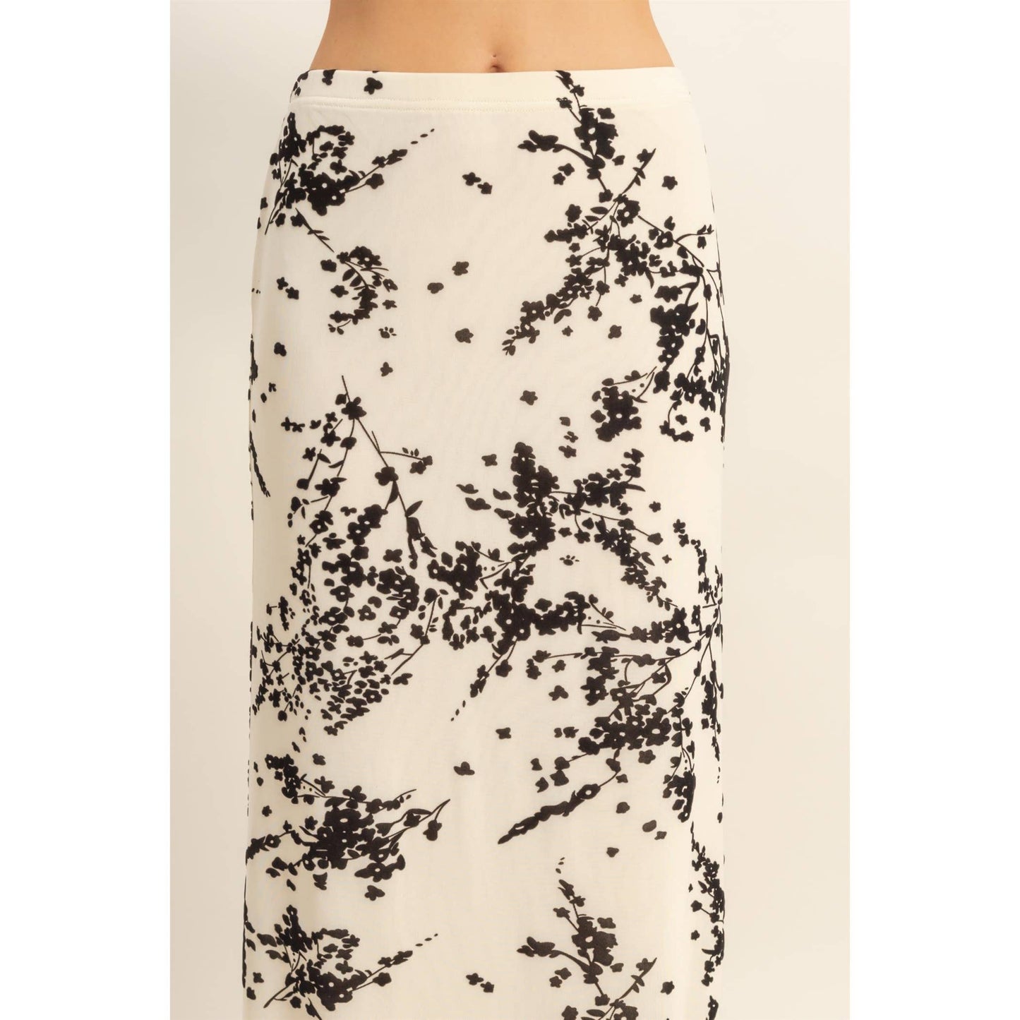 Floral Flocked Mesh Pencil Skirt