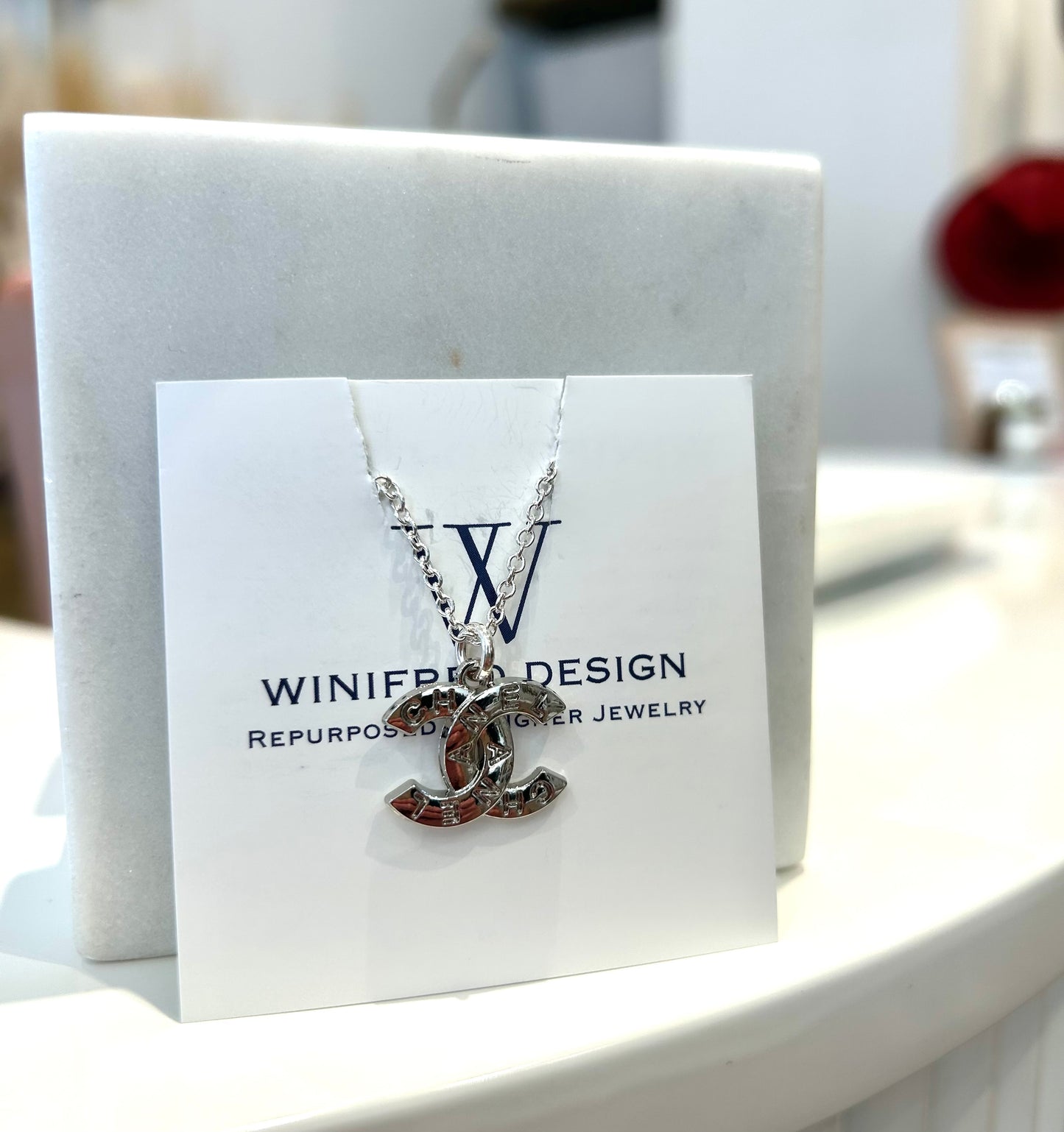 Silver Engraved Chanel Dainty Necklace