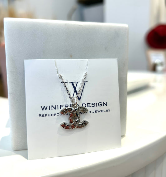 Silver Engraved Chanel Dainty Necklace