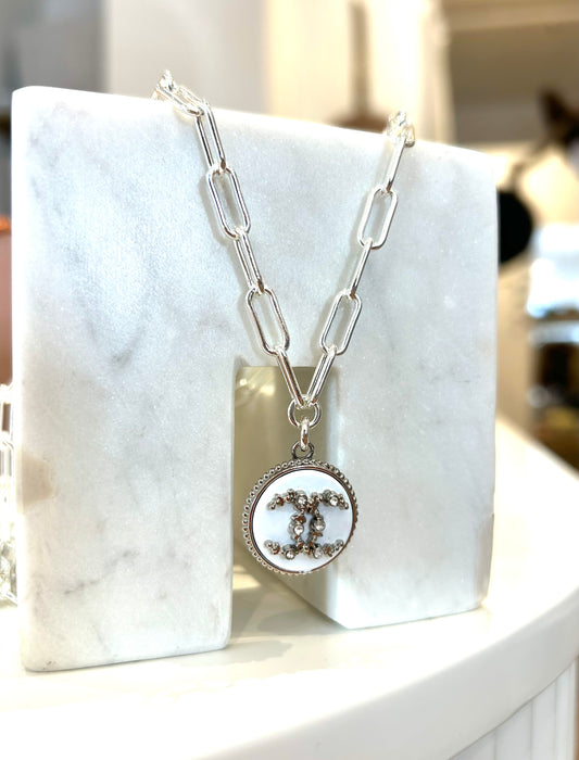 White/Silver Jewel Chanel Paperclip Necklace