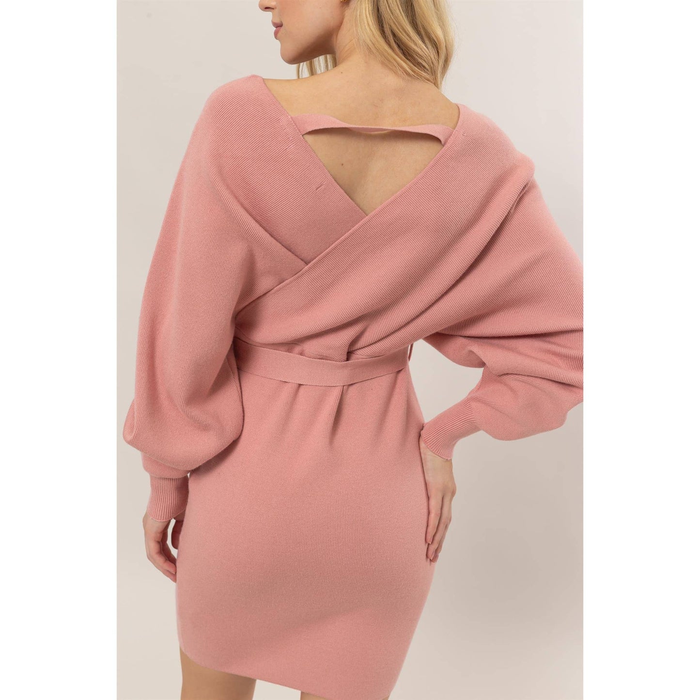 Kaitlin Knit Surplice Belted Mini Dress