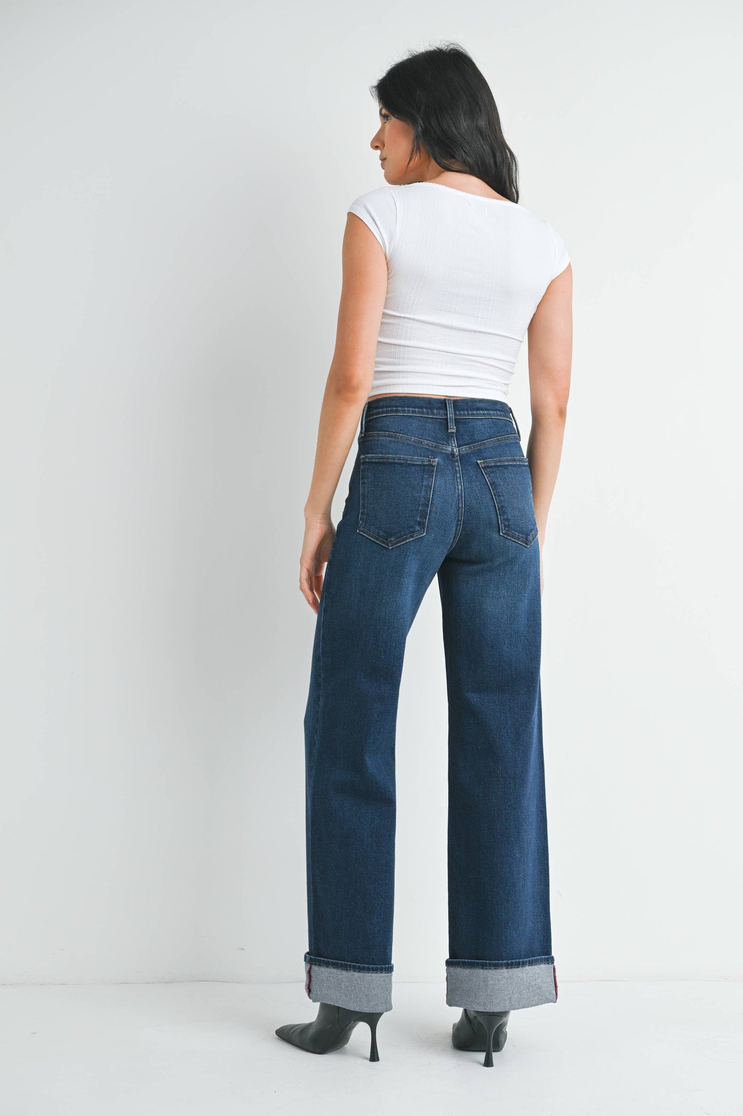 Cuffed Palazzo Denim - Dark