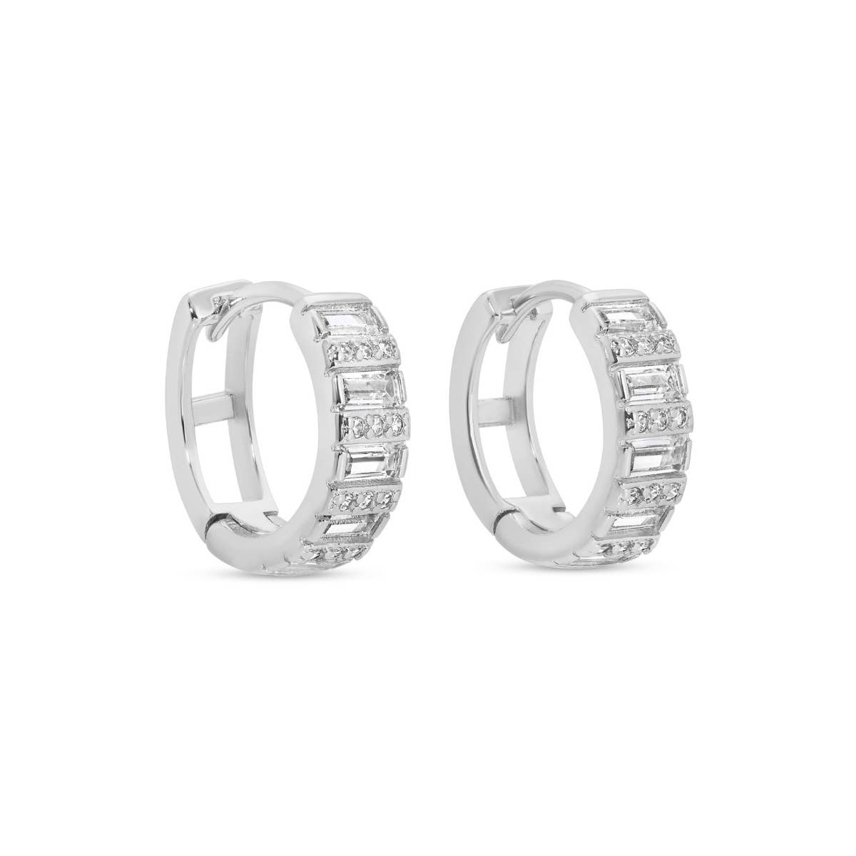 Baguette And Pavé Huggies
