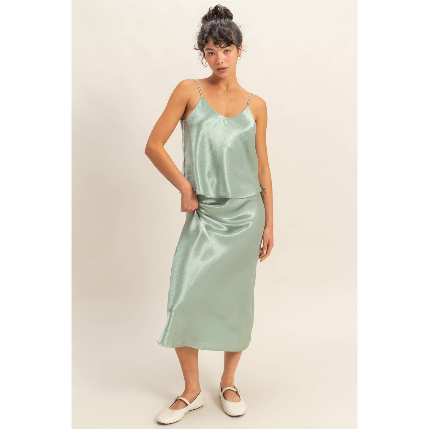 Ellen Satin A-Line Midi Skirt