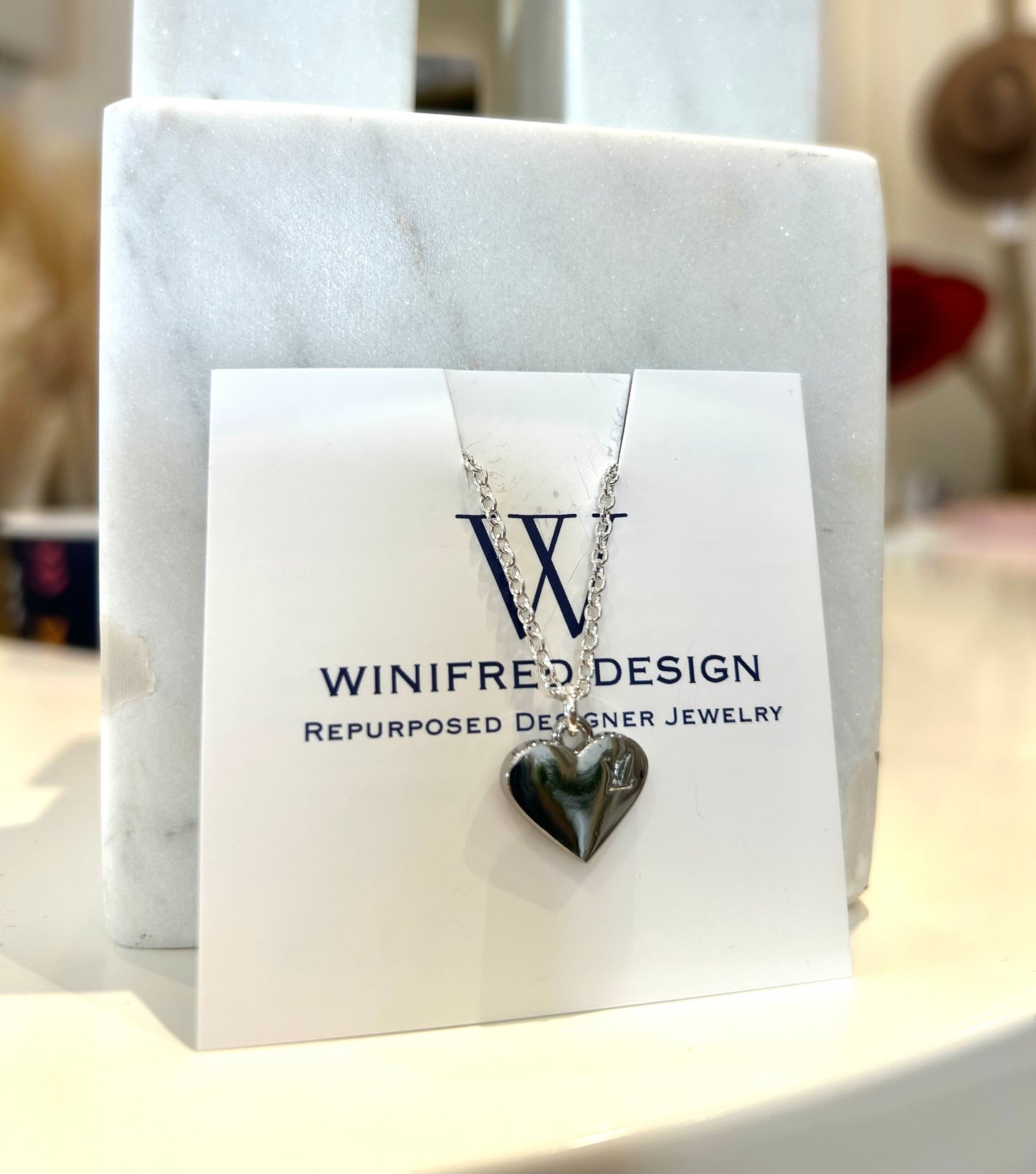 Silver LV Heart Necklace