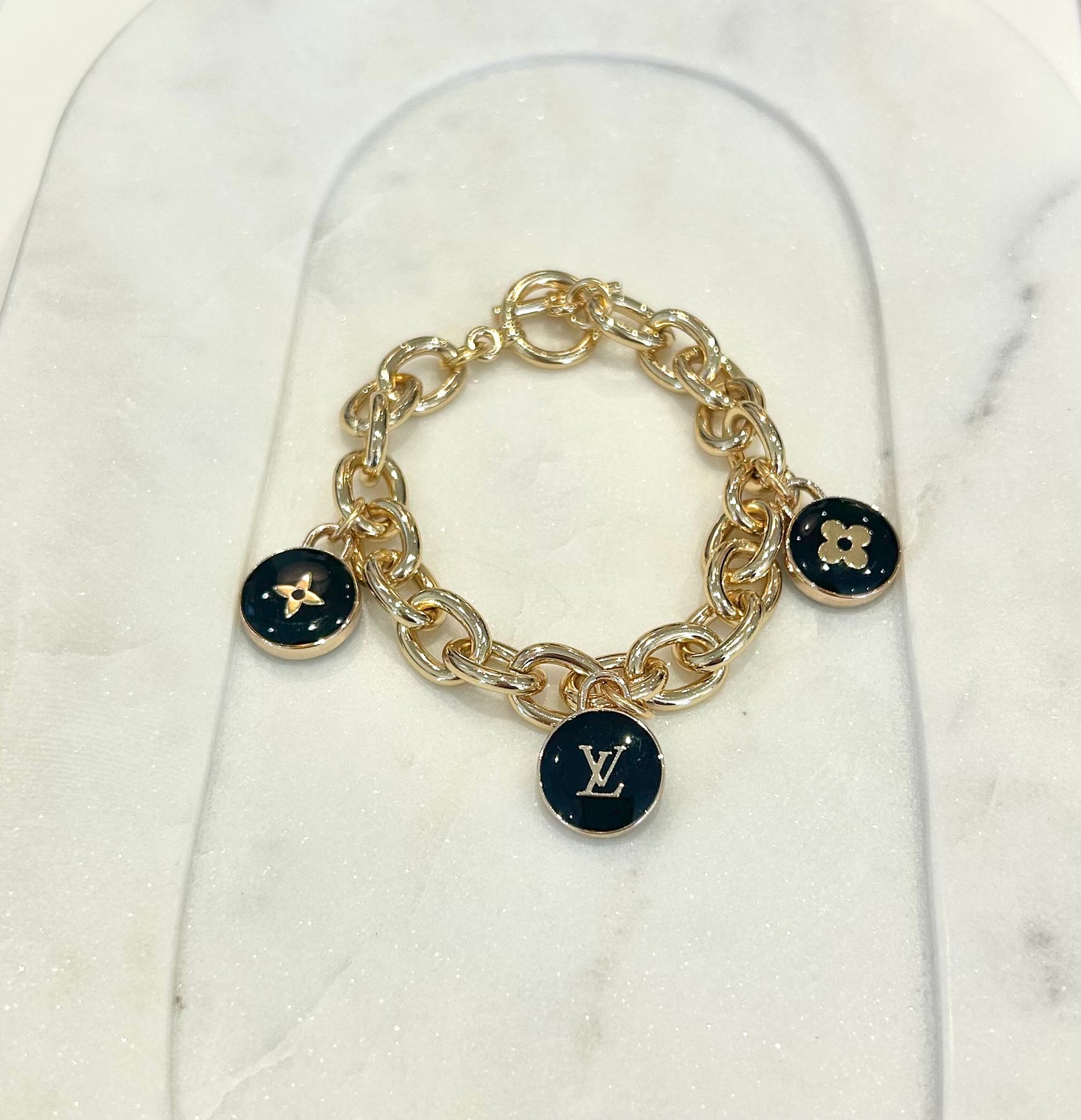 Black LV Rolo Bracelet - Gold - 3 Charms