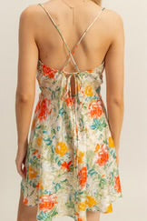 Floral Cowl Neck Flirty Satin Mini Dress
