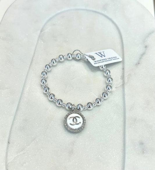 White Chanel Stretch Bracelet - Silver