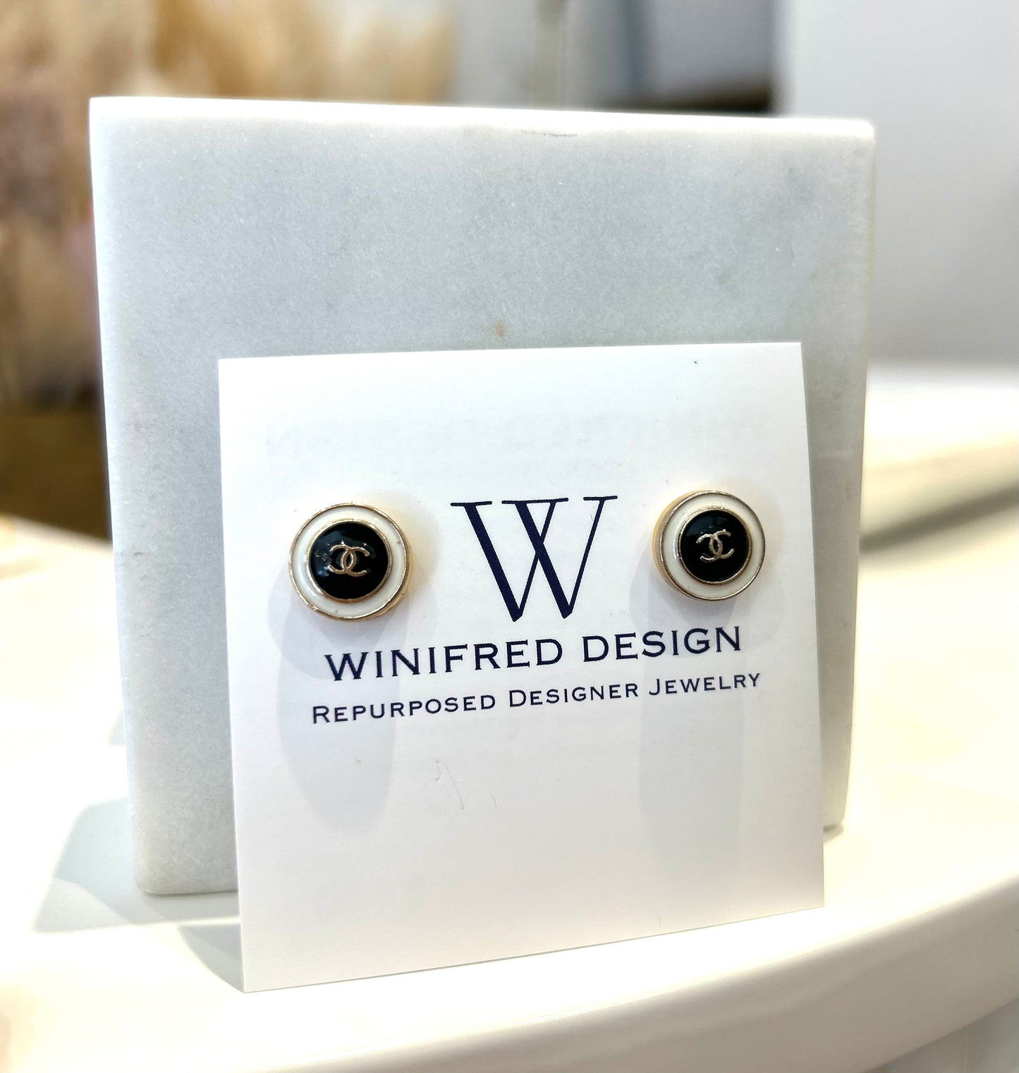 Mini Cream/Black Chanel Studs