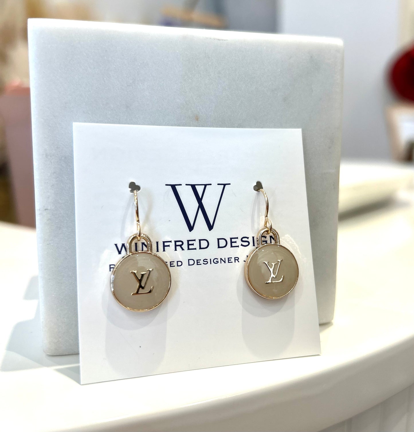 Tan LV Gold Drop Earrings