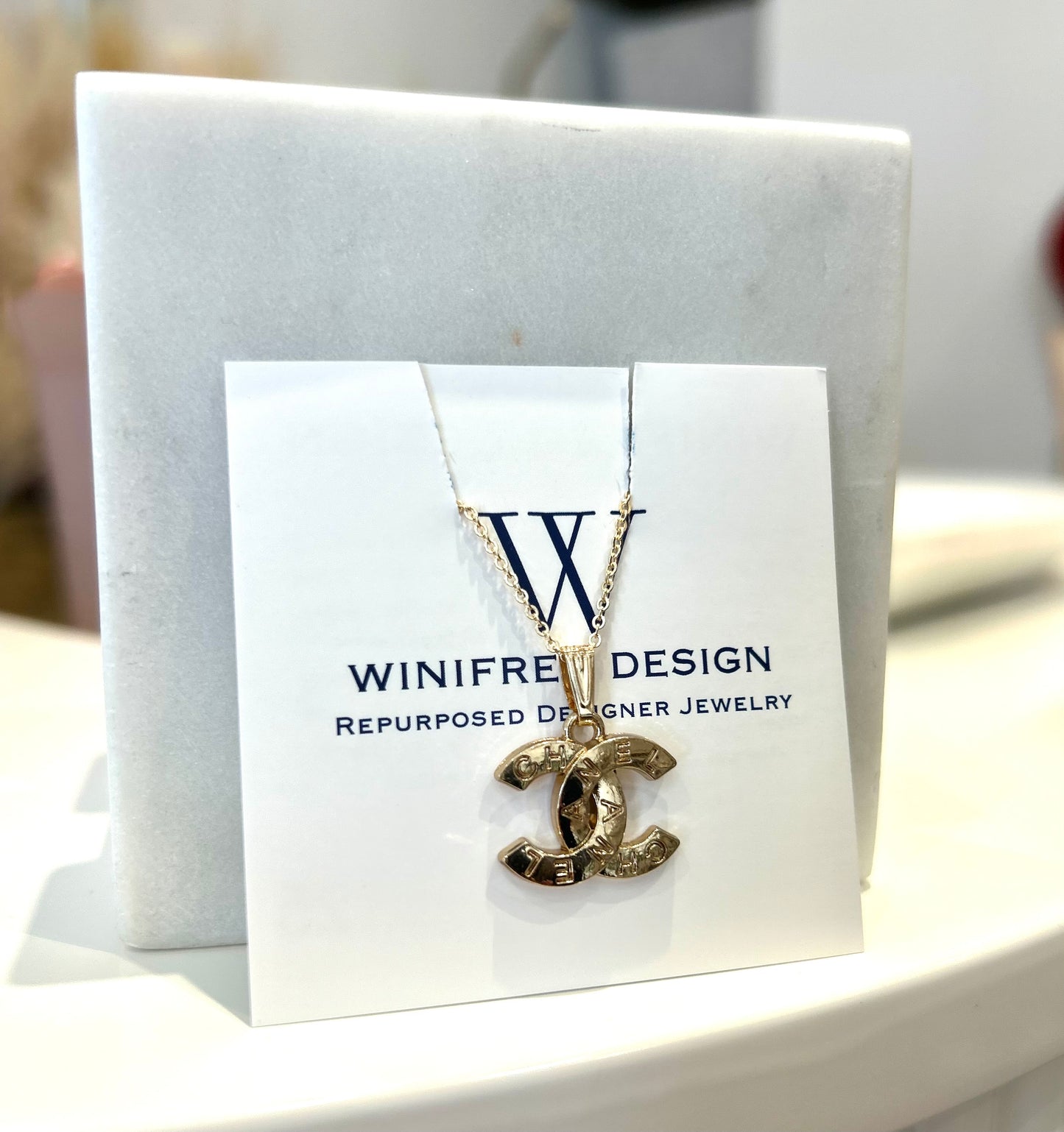 Gold Engraved Chanel Dainty Necklace