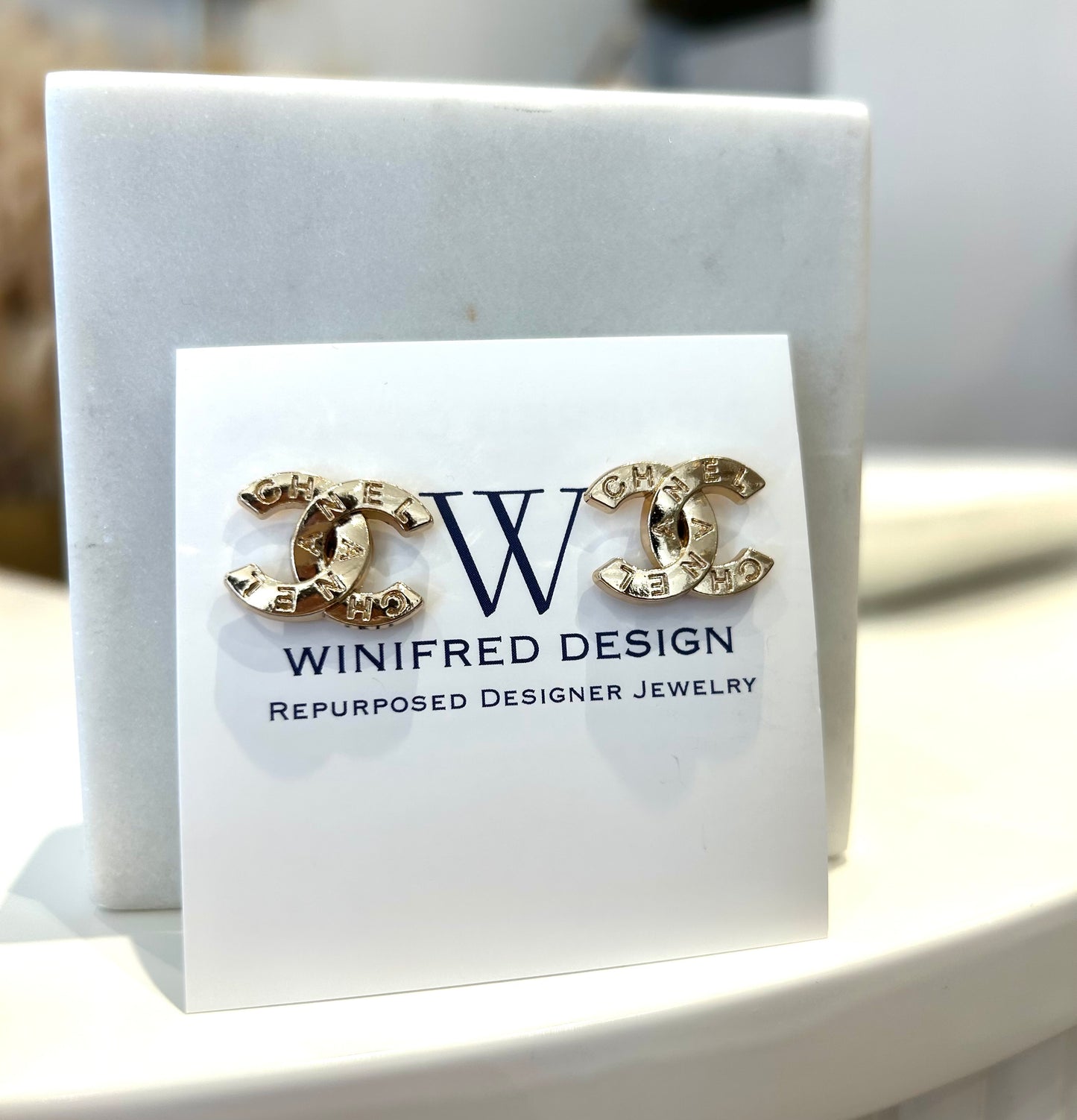 Gold Chanel Engraved Earrings