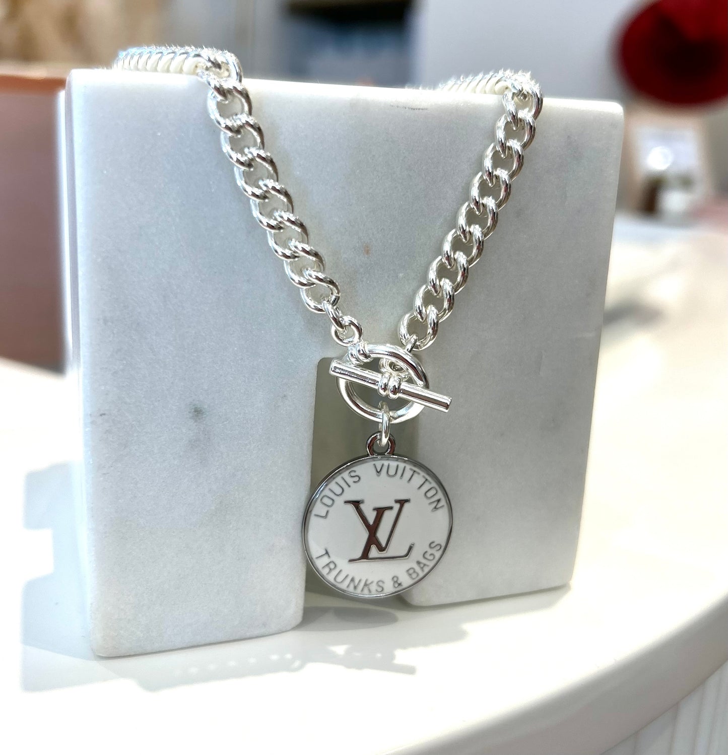 Silver Cuban LV Trunks & Bags Necklace