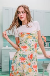 Floral Cowl Neck Flirty Satin Mini Dress